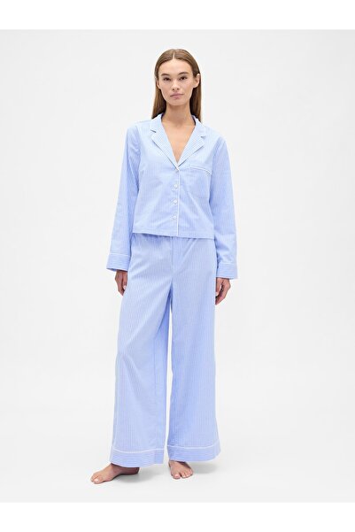 GAP Kadın Açık Mavi Relaxed Poplin Pijama Takımı