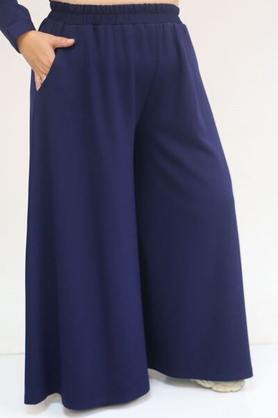 Eslina 57055 Plus Size Shirt Buttoned Pants Modal Set - Indigo