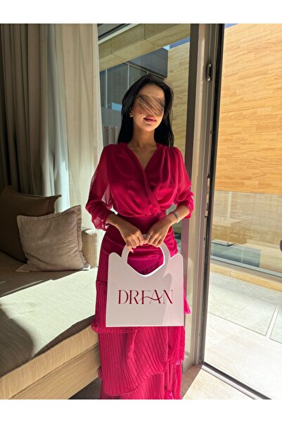 alweshah alahmar Georgette pleated sleeve dress