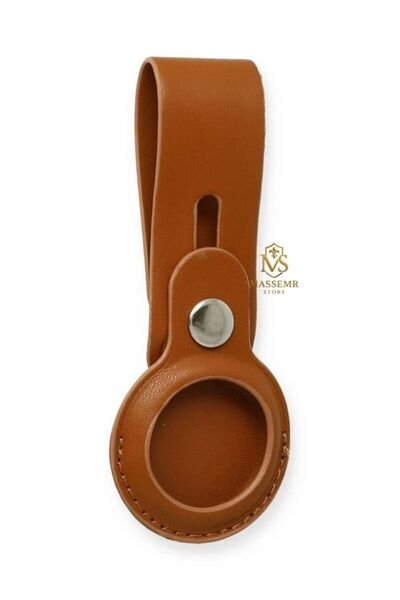 Massemr حافظة جلدية لجهاز Apple AirTag مع حزام، غطاء واقي أنيق مع حلقة مفاتيح وحامل متميز