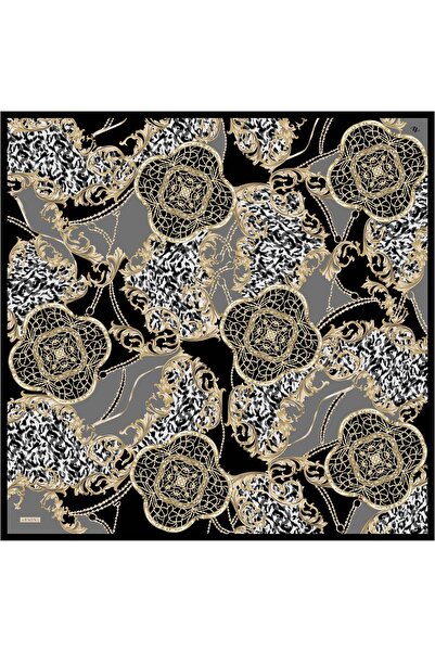 Armine Eșarfă din mătase pură Tivil 9411 - 34 Gri cu model mixt