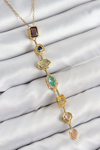 Mustran Brass Colored Zircon Stone Model Gold Color 7 Element Women's Y Necklace