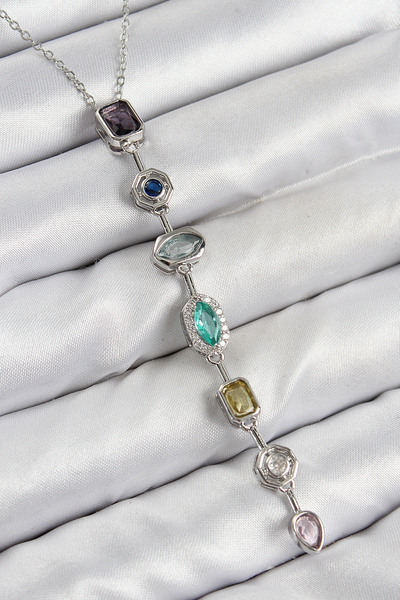 Mustran Brass Colored Zircon Stone Model Silver Color 7 Element Women's Y Nec...