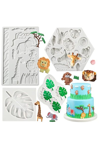 Generic Jungle Animal Fondant Molds Silicone, Set of 4 Safari Cake Decoration...