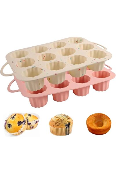 Generic 2 Pack Silicone Muffin Pan with Handle, 12-Cup Non-Stick Cupcake Pans...