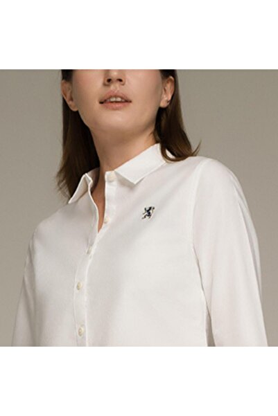 Giordano Women’s Slim Fit Cotton Oxford Shirt | Acute Collar with Embroidery