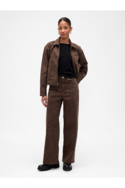 GAP Kadın Koyu Kahverengi High Rise Wide-Leg Jean Pantolon
