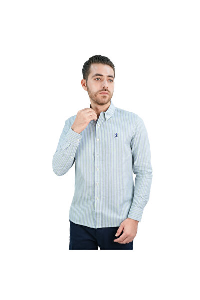 Giordano Men's Cotton Oxford Shirt - Small Lion Embroidery, Slim Fit, Full Bu...