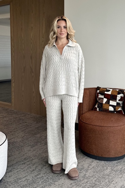 Laluvia Beige Knitted Sweater Set - 98074