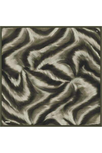 Armine Eșarfă din mătase pură Tivil 9432 - 32 Kaki cu model mixt