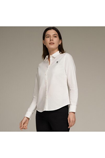 Giordano Women’s Slim Fit Cotton Oxford Shirt | Acute Collar with Embroidery
