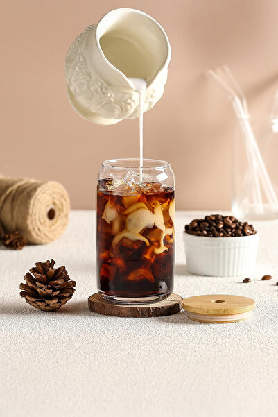 Kelira Bamboo Lid Cup with Straw Glass Cup with Straw Jar Cup Santa Claus 1 Piece Durable 550 ml