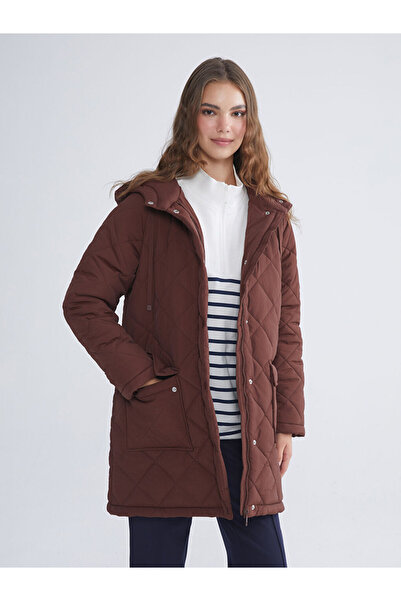 LC Waikiki Brown Hooded Quilted Oversized Women's Puffer Coat