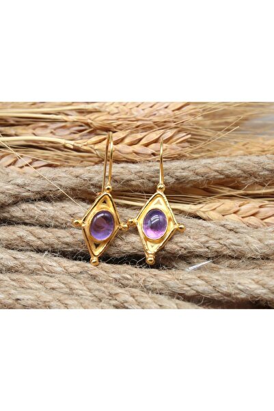 alpsilverart El İşi Doğal Ametist Taşlı Gümüş Küpe |Otantik Kadın Takı 925 Ayar