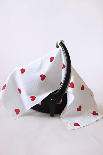 nelcollection Muslin Stroller Cover and Baby Carrier Cushion, Set of 2, with Bib Gift, 100% Cotton Fabric, Heart Pattern