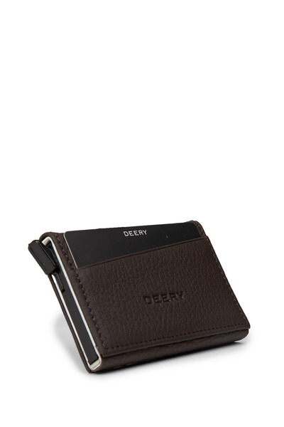 Deery محفظة رجالية من الجلد البني الأصلي بآلية أفقية