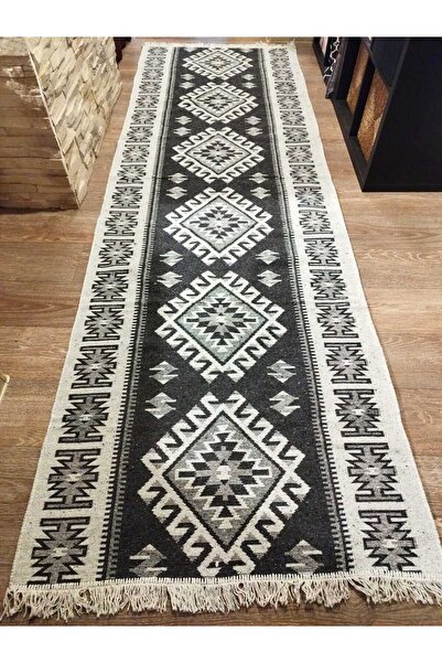 OEM Traditional rug 80x250 cm, black and white, ROMB pattern