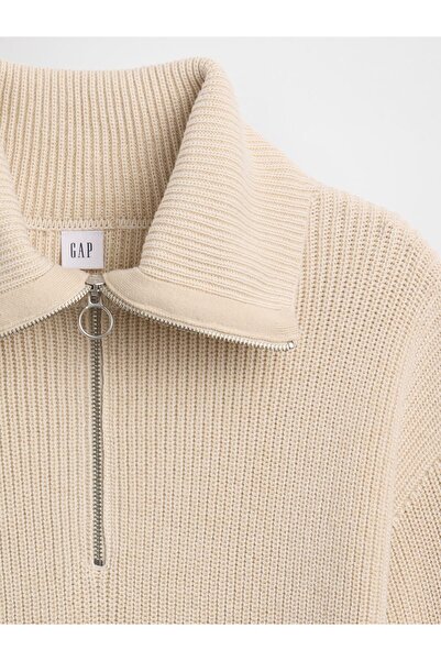 GAP Kadın Krem Relaxed Çeyrek Fermuarlı Kazak