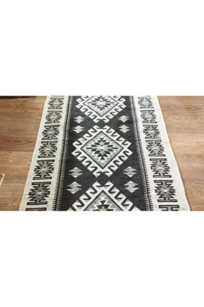 OEM Traditional rug 80x250 cm, black and white, ROMB pattern