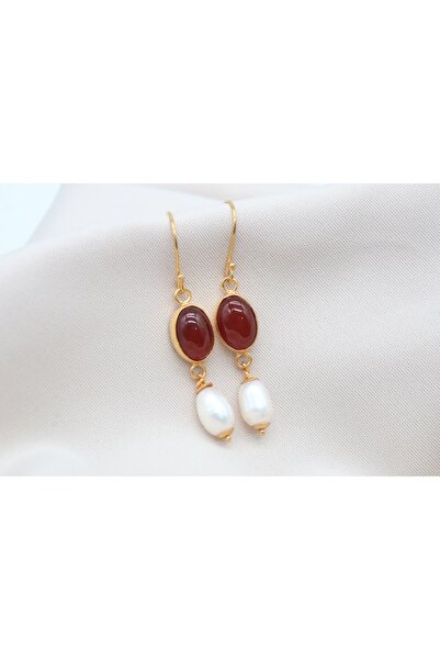 alpsilverart El İşi Doğal Akik ve İnci Taşlı Gümüş Küpe |Otantik Kadın Takı 925 Ayar