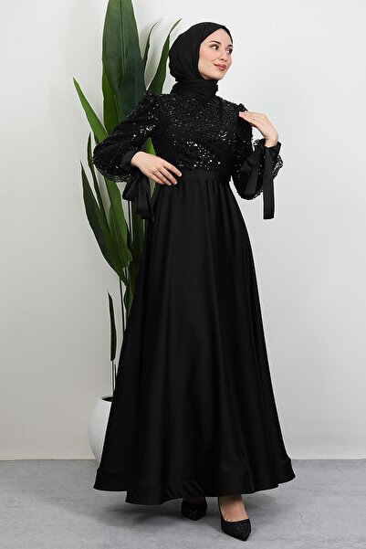 GİYZAMİLA Tarlatanlı Pullu Abiye Siyah