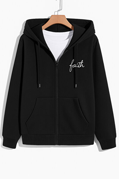 Deocept Unisex Printed Zippered Hooded Sweatshirt with Pockets