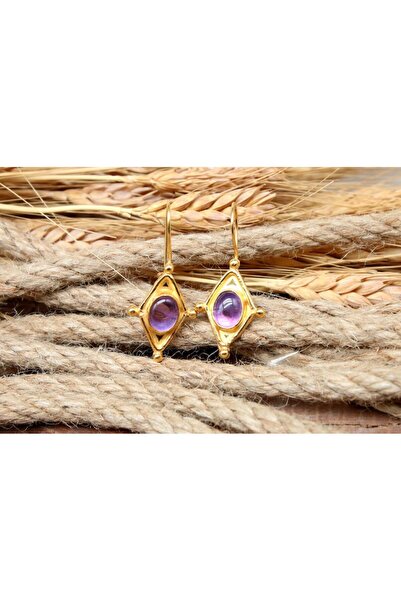 alpsilverart El İşi Doğal Ametist Taşlı Gümüş Küpe |Otantik Kadın Takı 925 Ayar