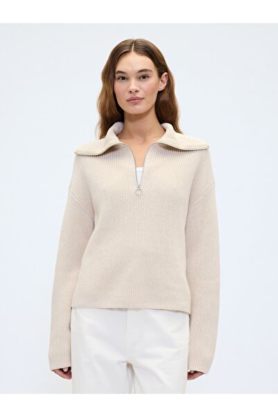 GAP Kadın Krem Relaxed Çeyrek Fermuarlı Kazak
