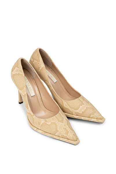 Deery Women's Beige Python Patterned Stiletto Heeled Shoes