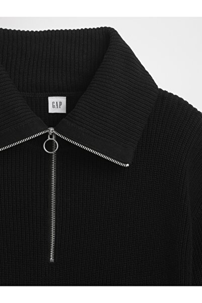 GAP Kadın Siyah Relaxed Çeyrek Fermuarlı Kazak