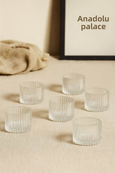 Anadolu Saray 6-Piece Striped Glass Turkish Delight Holder Candle Holder Presentation Bowl Set Stylish Tableware and Decorative Use