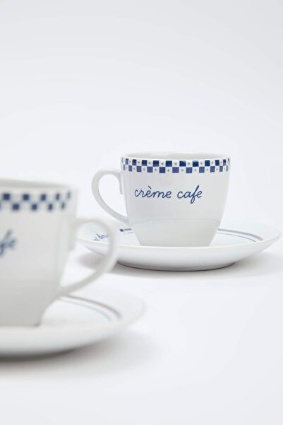 TRENDYOLMİLLA HOME Σετ 2 Φλιτζάνια Καφέ Πορσελάνης Μπλε Σχέδιο 90 cc TPHAW26KFC00007