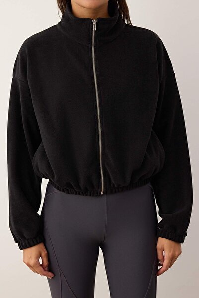 Trendyol Collection Hanorac negru din lână cu fermoar oversize/larg, tricotat gros TWOAW26SW00057