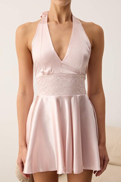 Trendyol Collection Pink Lace Detailed Satin Woven Nightgown Thmaw26Gc00006