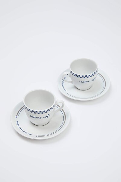 TRENDYOLMİLLA HOME Σετ 2 Φλιτζάνια Καφέ Πορσελάνης Μπλε Σχέδιο 90 cc TPHAW26KFC00007