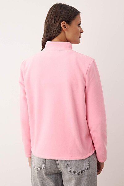 Trendyol Collection Pink Fleece Plain Stand Collar Pocket Zipper Regular/Regular Cut Knitted Sweatshirt Twoaw26Sw00005