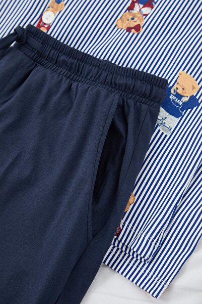 Trendyol Collection Синій ведмедик з малюнком Couple/Пара Звичайний комплект піжами з сорочкою та штанами TMNAW26PT00031