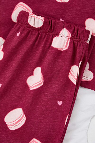 Trendyol Collection Teen Burgundy 100% Cotton Heart and Macaron Patterned Knitted Pajama Set Thmaw26Pt00160