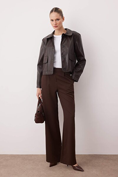 Trendyol Collection Brown*001 High Waist Wide Leg/Wide Leg Pleated Woven Pants Twoaw21Pl0076