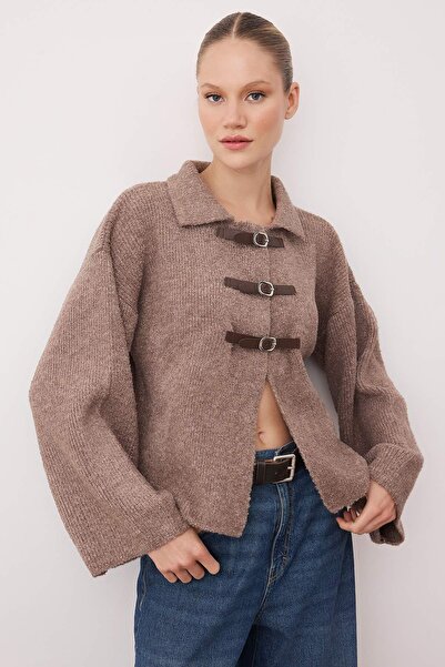 Trendyol Collection Mink Soft Textured Coat Look Knitwear Cardigan Twoaw25Hi00100