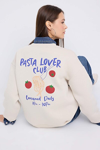 Kolekcia Trendyol Teen Taş Oversize/Široký strih mikiny s potlačou na chrbte, hrubý fleece vo vnútri, pletená mikina TWOAW26SW00177