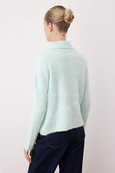 Trendyol Collection Mint Rose Button Detailed Boucle Yarn Wide Fit Knitwear Cardigan Twoaw26Hi00109