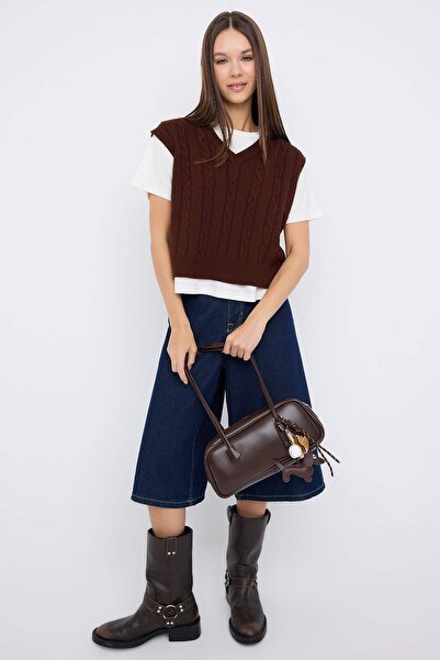 Trendyol Collection Teen Brown 2-Piece T-Shirt Hair Knitwear Sweater Twoaw26Kz00131