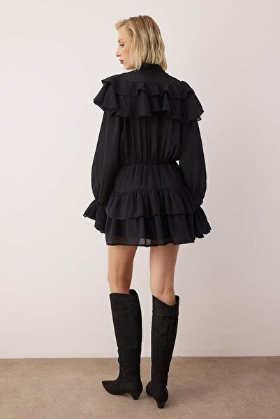 Trendyol Collection Black Ruffle Detail Boho Short / Mini Woven Dress Twoaw26El00309
