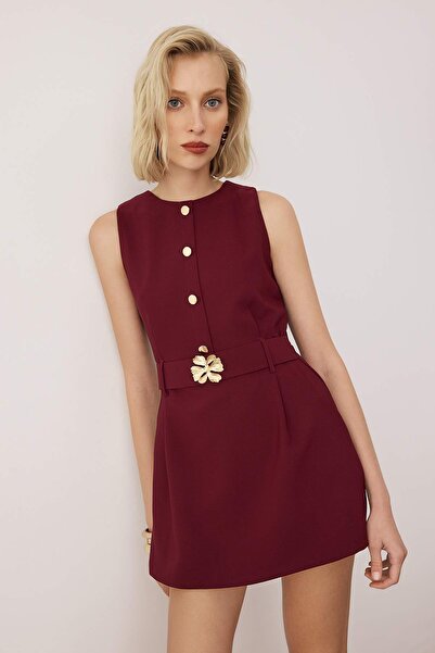 Trendyol Collection Burgundy Belt Detailed Woven Jumpsuit Twoaw26Tu00006