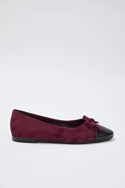 TRENDYOL SHOES Burgundy Bow Detailed Almond Toe Women's Ballerinas Takss25Be00000