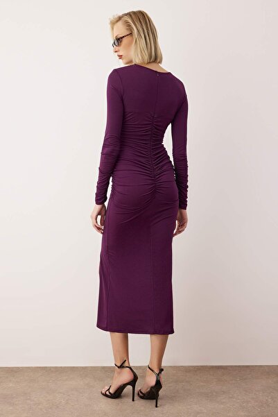 Trendyol Collection Plum Knitted Maxi Dress with Chest Detail Tpraw26El00087