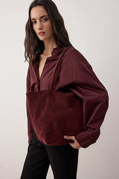 TRENDYOL SHOES Mürdüm Premium Натуральна шкіра Сует Максі Tote Жіноча сумка через плече TAKAW26OC00039