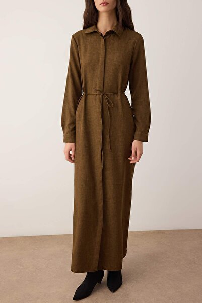 Trendyol Modest Φόρεμα πουκάμισο με λεπτομέρεια από δαντέλα χακί TCTAW26EB00021