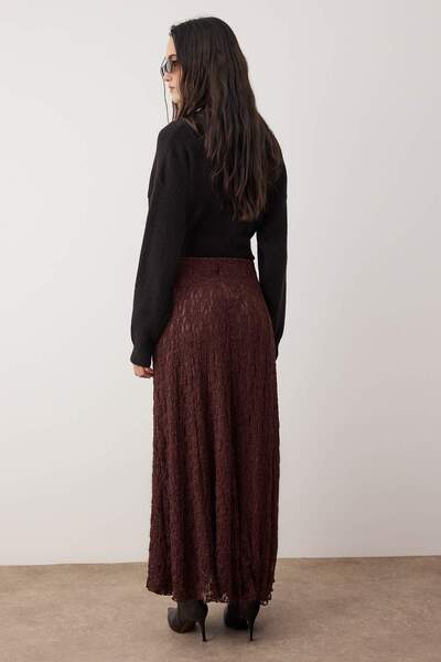 Trendyol Modest Brown Lined Lace Fabric Knitted Skirt Tctaw26Ee00017